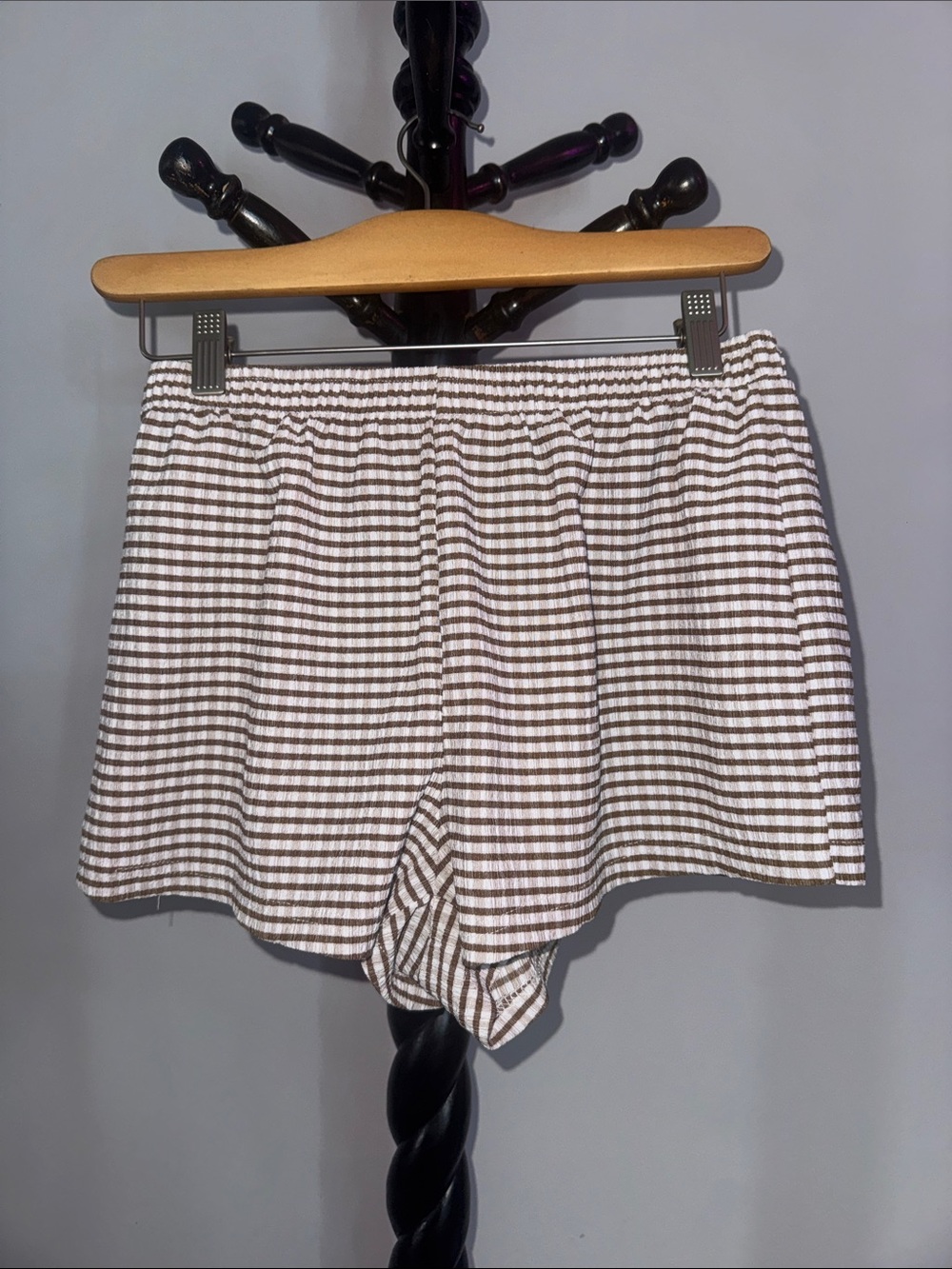 Womens Brown & White Gingham Elastic Waist Shorts 19.T